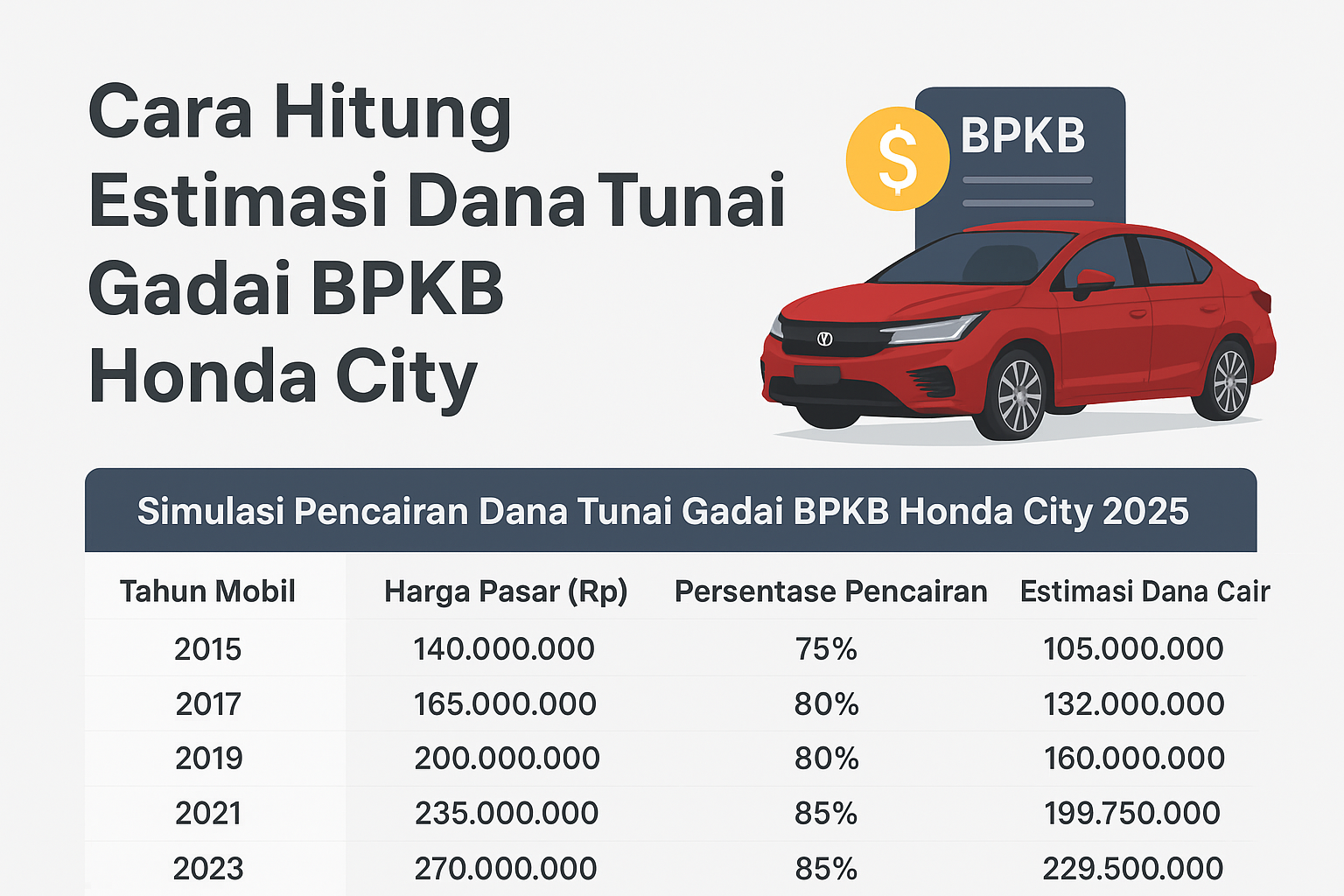 Hitung Pencairan Kredit Jaminan BPKB Honda City dengan Simulasi