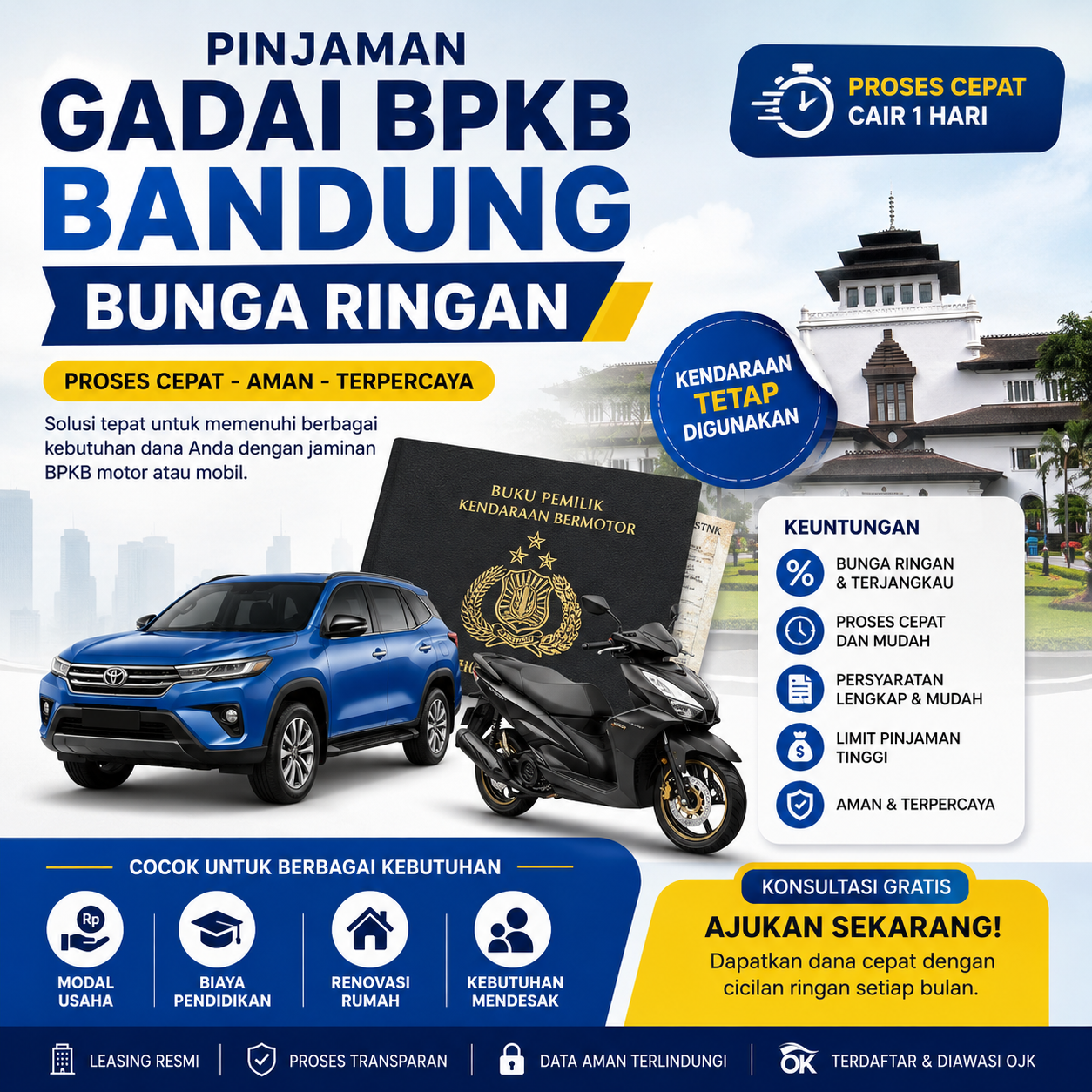 Kredit Jaminan BPKB Bandung Proses Kilat, Bunga Ringan dan Syarat Simpel